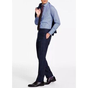 Tallia pants Men's Slim-Fit Wool linen blend Suit Pants Navy Plaid 29W unhemmed